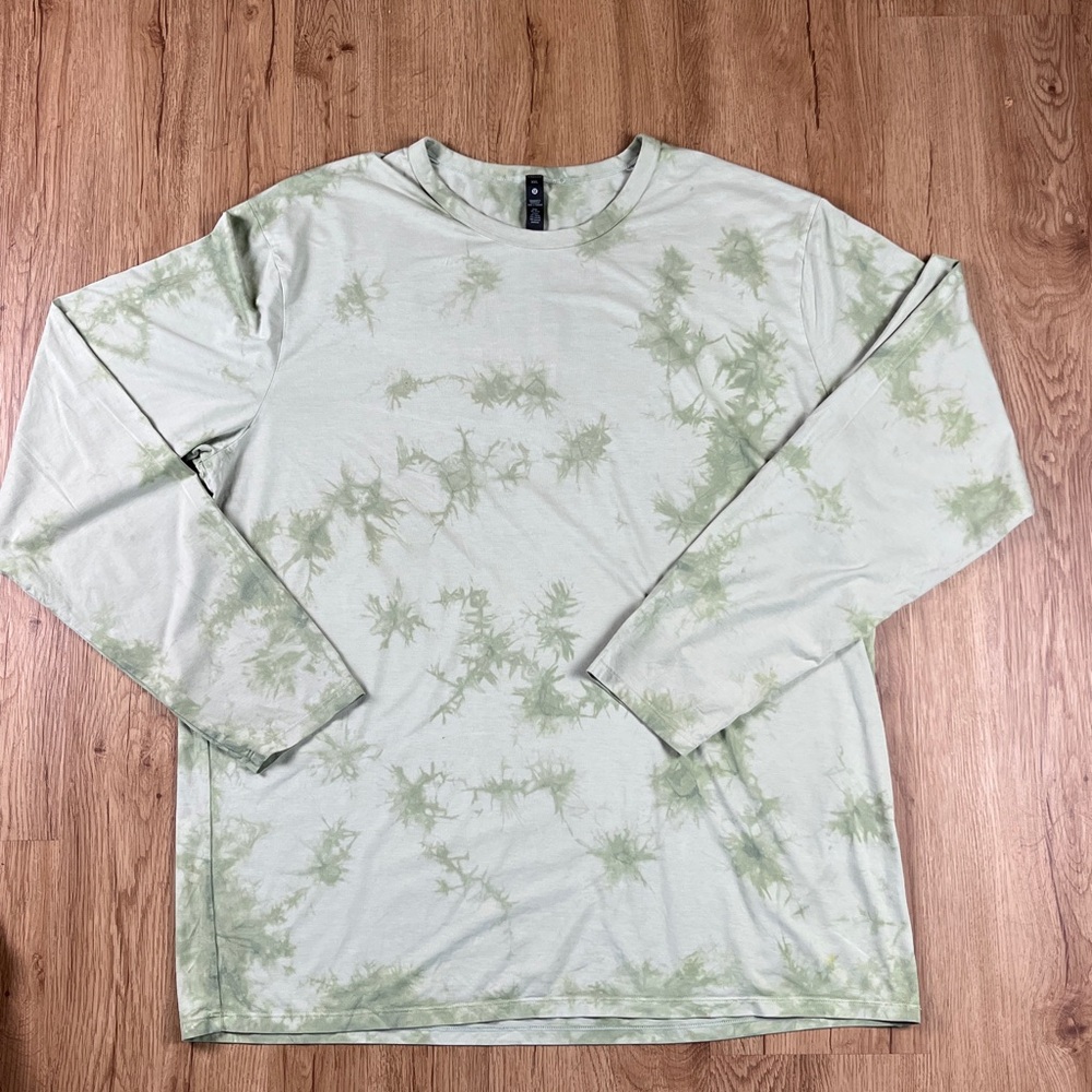 Lululemon Men’s XXL Long Sleeve Shirt Green Tie Dye Cotton Blend Athletic